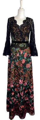 Vestido Marchesa Notte floral bordado renda longo preto resort 2018 tamanho 2 - Imagem 1 de 4