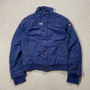 Tommy Hilfiger Bomber Jacket Mens Large Slim Fit Blue Canvas Fireman Clasp - Picture 1 of 12