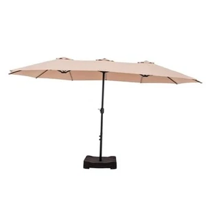  Umbrella Patio Outdoor with Base 15ft Rectangle Table Double Market Beige - Picture 1 of 7