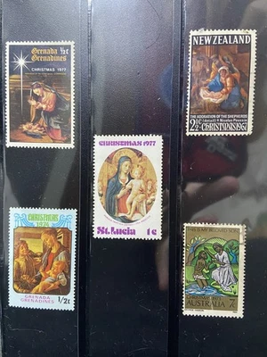 Vintage Christmas Stamp Lot – St. Lucia 1977, Grenada 1974, Australia 1973, USA - Image 1 of 4