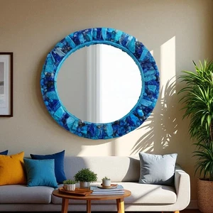 Blue Agate Wall Mirror Accent Crystal Bathroom Interior Luxurious Home Decor - Picture 1 of 5