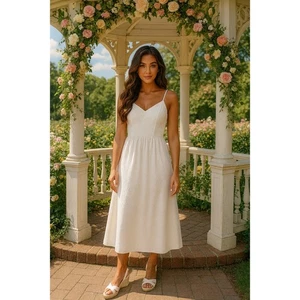 Vintage Lang Originals weißes Midi-Sommerkleid mit Ösen Größe S - Bild 1 von 8