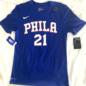 Philadelphia 76ers Camicia Uomo Large Blu Nike #21 Joel Embiid Dri-Fit Cotone - Foto 1 di 9