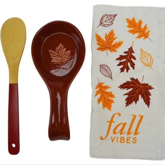 Boston Warehouse reposacucharas, toalla de té, juego de cucharas, hojas de otoño Foto 1 de 1