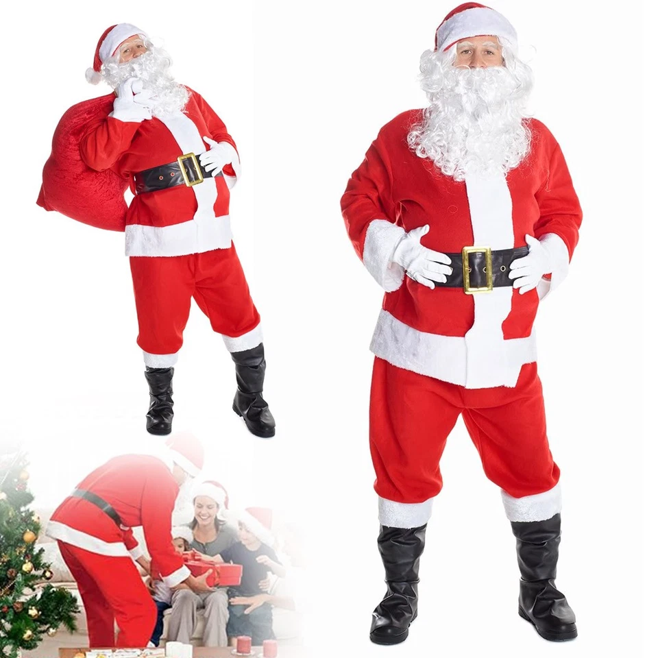 MARKENLOS Weihnachtsmannkostüm Nikolauskostüm Santa Costume mit Mütze Bart für Weihnachten