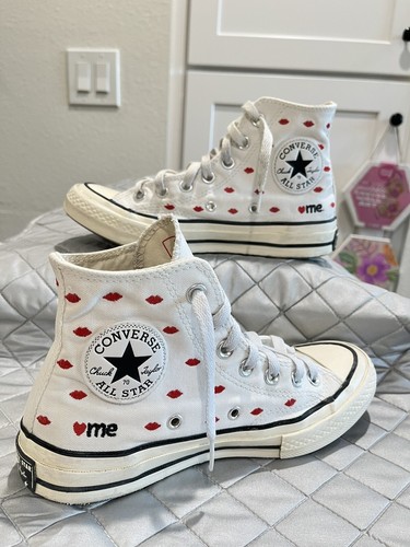 Hi Top Converse Chuck Taylor LABBRA RICAMATE BACI UOMO 4 5 DONNA 6 5 23 5 cm