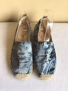 Womens Sam Edelman Satin Blue Gray Paisley Slip On Espadrille Flats Size 7.5 - Picture 1 of 7