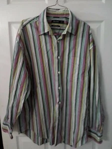 Vintage Nautica geschliffene Popeline Baumwolle Herren gestreift Langarm Knopfleiste XL - Bild 1 von 6