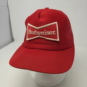 Vintage Budweiser Hat Cap Snap Back Trucker Mesh Red Beer Logo Made In USA - Picture 1 of 6