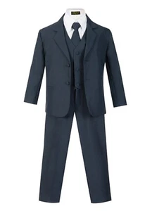Boy's Suit Pant Vest Tie Shirt 5 Pcs Set Blazer Notch Lapel Two Button BY013 - Picture 1 of 12