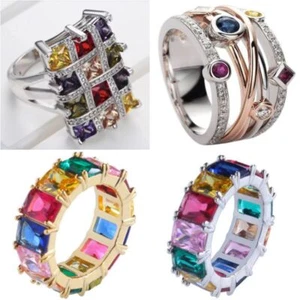 Gifts Ring Fashion Women Color Size 5-12 Cubic Zirconia Jewelry - Picture 1 of 18