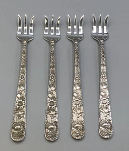 S. Kirk & Son Repousse Sterling Silver set of 4 Cocktail Forks 6 3/8" - Picture 1 of 3