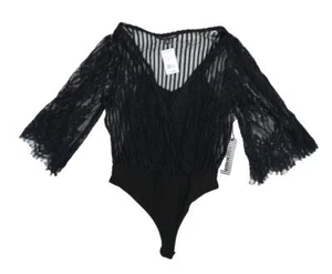 Body de mujer Haute Monde negro a rayas de encaje manga campana 3/4 talla pequeña - Imagen 1 de 12
