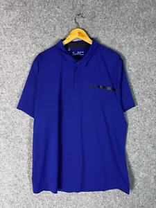 Under Armour Mens Short Sleeve Polo Shirt Size 2XL Blue Slim Fit Heatgear Logo - Picture 1 of 8