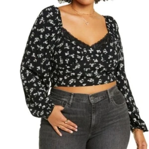BP. Top donna nero pizzo orlo stampa Kasey Ditsy babydoll crop top 2x viaggio spiaggia - Foto 1 di 10