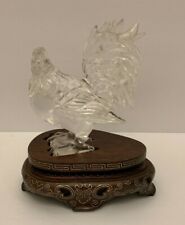 Antique Chinese Carved Rock Crystal Rooster Sculpture on Wood Base