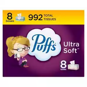 Puffs Ultra Soft Facial Tissues, Family 8 Boxes 124 Tissues Per Box Total 992 - Picture 1 of 8