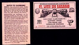 Vintage St Louis Zoo Eisenbahn Ticket Stub Neupreis 30¢ - Bild 1 von 2