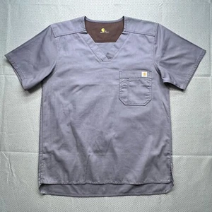 Carhartt Utility Scrub Shirt Top Mens S Pewter V-Neck Ripstop Fabric Workwear - Picture 1 of 10