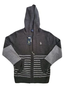U.S Polo Assn. Zip Front Hoodie Youth Boys 10-12 Heather Gray Sweater NWT $48 - Picture 1 of 10
