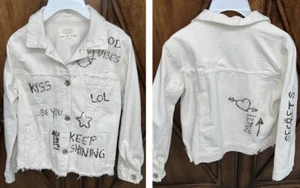 Zara Girls Casual Collection Street Art Denim Jean Distressed Jacket Size 9 - 10 - Picture 1 of 7