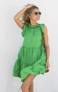 Felicite grün Rüschen Ausschnitt Kleid Größe 3 Baumwollsatin $ 278 Neu mit Etikett - Bild 1 von 2