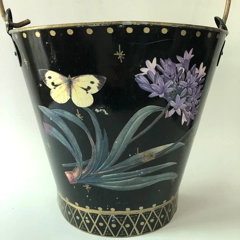Decoupage Toleware Basket Botanical Hanging Metal Vintage Moonlighting Interiors Cover