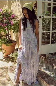 Free People Dress Tiers For You Embroidered Maxi Dress Sky Blue  Small. rrp $128 - Picture 1 of 10