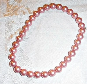 *EXQUISITE ANKLE BRACELET PINK FAUX PEARLS MADE OF GLASS POLISHED BEADS 9"L - Picture 1 of 2