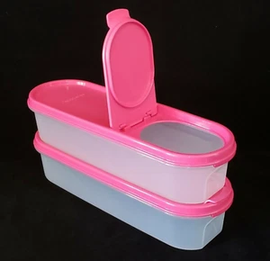 2 x Tupperware Modular Mates 3.5 Cup Super Oval Containers Pink Pour Seals New - Picture 1 of 3