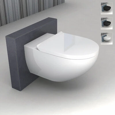 WC a Parete Senza Bordo di Lavello Soft Close Coperchio Nano Rivestimento WC Sospeso di Ambra - Immagine 1 di 4