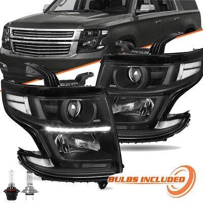 Black Headlights Projector For 2015-2020 Chevy Tahoe Suburban Headlamps w/ B - Image 1 of 4