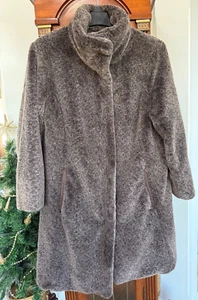 Coldwater Creek Coat Size 2X 20-22 Silky Soft Faux Fur Brown w Gray Speckles - Picture 1 of 14