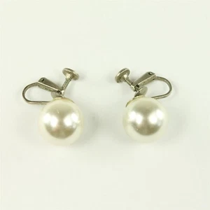 ✅ Par de pendientes de clip de joyería vintage grandes perla sintética plata MCM Stud - Imagen 1 de 1