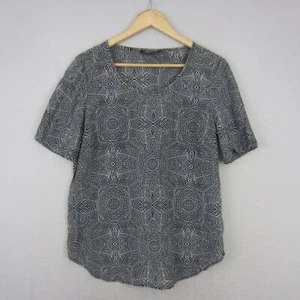 Sportscraft Top Womens 12 Black White Silk Geometric Blouse Shirt Work Event - Picture 1 of 14