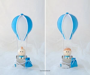 Bimbo in Mongolfiera Cake Topper, Cake Topper con Nome, Cake Topper Battesimo - Foto 1 di 10