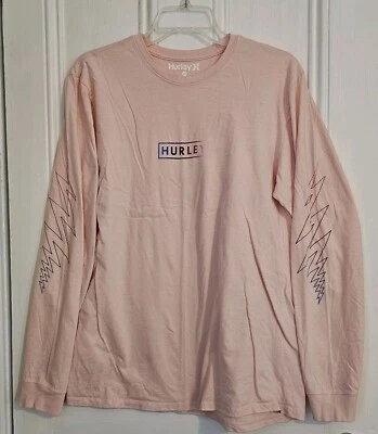 NWOT Hurley Men's Medium Long Sleeve Tee Peach Ombre Logo Lightning Bolt Cotton - Image 1 of 4