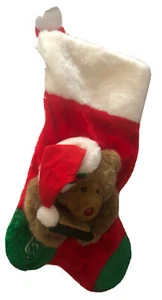 Plush Christmas Stocking Santa's Best 20” 3D Brown Bear w Wooden Sled Music Note - Bild 1 von 12