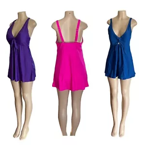 Womens One Piece Solid Color Swimsuit Bow Tie Front Wireless Padded Bathing Suit - Picture 1 of 16