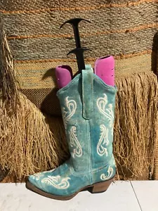 Coral Boots Women's Blue  Western Cowboy Distressed Embroidered 7.5M/R1973 - Picture 1 of 8