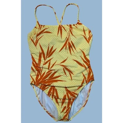 Traje de baño de una pieza Y2K de colección estampado tropical Leilani talla 14 amarillo naranja playero Foto 1 de 4