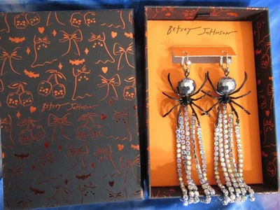 Brincos de gota linear Betsey Johnson autêntico discoteca cristal aranha novo na caixa - Imagem 1 de 4