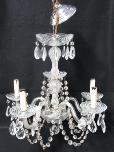 VINTAGE 5 ARMIGER HÄNGENDER KRISTALL KRONLEUCHTER - Bild 1 von 17