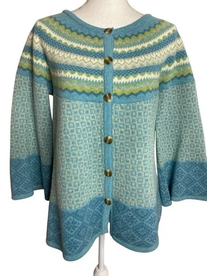 Cárdigan Suéter Sundance L Fair Isle Nórdico 100% Lana de Cordero Cottage Cabin Boho Foto 1 de 4