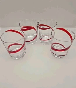 4 Pier One Swirline Red Swirl 4 1/8" Lowball Glasses  - Picture 1 of 6