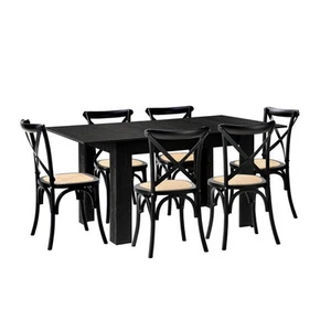 160cm Extendable Dining Table with 6PCS Dining Chairs Geometric Black - Picture 1 of 9