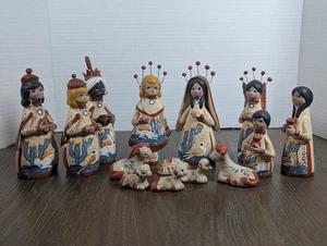 14 Piezas De Colección Belén Cerámica Mexicana Estatuillas 6" Tonala Suroeste Navidad - Imagen 1 de 13
