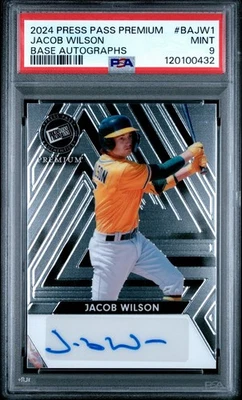 Pase de prensa de hojas 2024 base premium autógrafos BAJW1 JACOB WILSON AUTOMÁTICO #/199 PSA 9 Foto 1 de 2