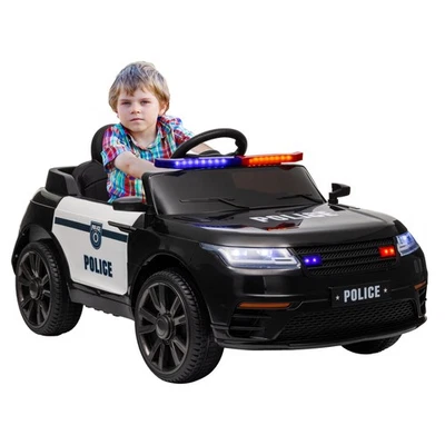 Coche de policía eléctrico para niños 12V con control remoto, 4 ruedas de suspensión y sirena, negro Foto 1 de 4