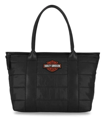 Bolso de mano Harley-Davidson de nailon hinchado con logotipo de barra y escudo para mujer - negro Foto 1 de 4